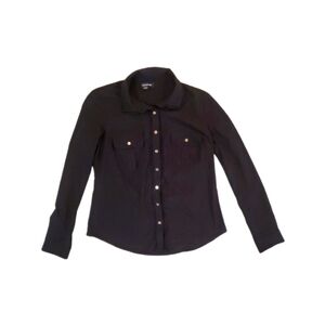 Bebe Women's Black‎ Gold Button Ling Sleeve Blouse Medium